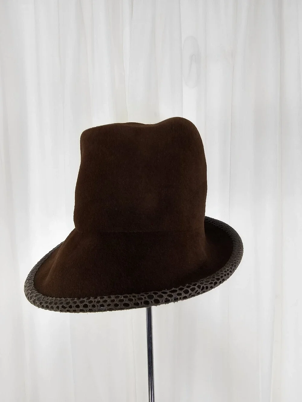 Vintage Ophelie Hats Brown Fur Felt Asymmetrical Cloche Mushroom Hat